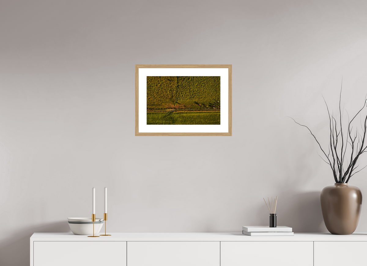 45 x 30 cm, Fotoprint met houten lijst - Eiken natuur Runderen van boven